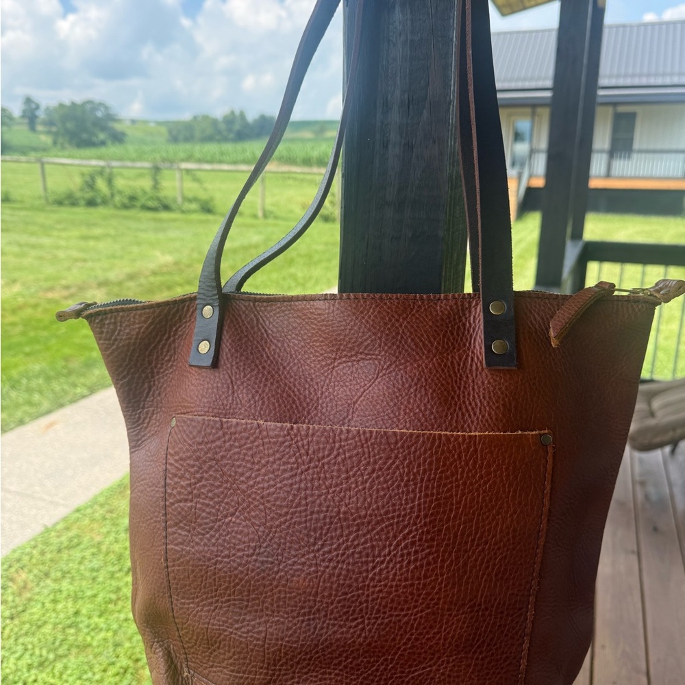 Portland Leather “Nutmeg” medium zip tote.
